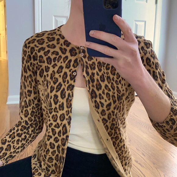 J. Crew Sweaters - 100% wool Leopard Print Cardigan Sweater Brown